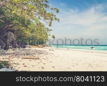 Beautiful lagoon beach on the tropical island paradise of Koh Tachai, Similan National Park, Thailand (Vintage filter effect used)