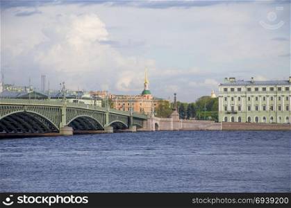 Beautiful landscape city of Petersburg and coast Neva River