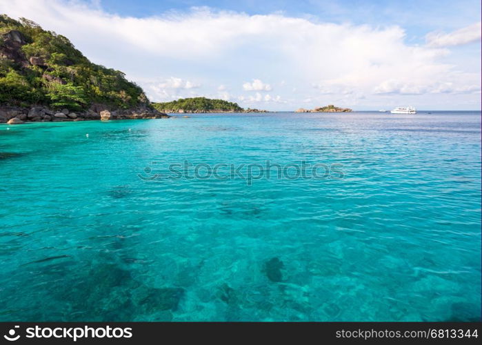 Beautiful landscape clear blue water sea of Honeymoon Bay is a famous attractions for diving at Ko Miang in Mu Koh Similan island National Park, Phang Nga Province, Thailand