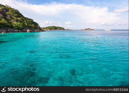 Beautiful landscape clear blue water sea of Honeymoon Bay is a famous attractions for diving at Ko Miang in Mu Koh Similan island National Park, Phang Nga Province, Thailand