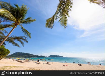 Beautiful landscape Hat Patong Beach and Andaman Sea under sky sunny at the summer, famous attractions in Phuket island of Thailand