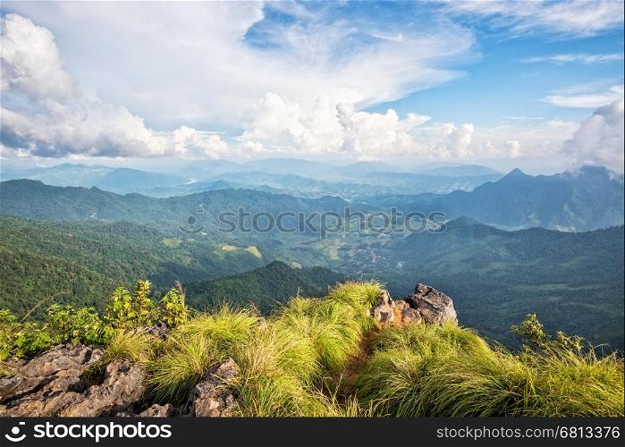 Beautiful landscape high mountain of the Phi Pan Nam Range from view point on Phu Chi Fa Forest Park in Chiang Rai Province Thailand
