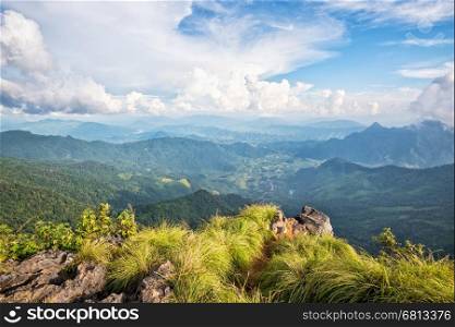 Beautiful landscape high mountain of the Phi Pan Nam Range from view point on Phu Chi Fa Forest Park in Chiang Rai Province Thailand