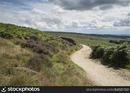 Beautiful landscape image of Burbage Edge and Rocks in Summer in Peak District England