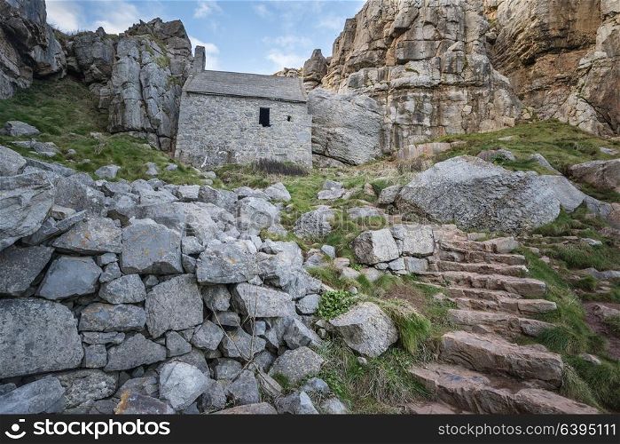 Beautiful landscape image of St Govan&rsquo;s Chapel on Pemnrokeshire Coast in Wales