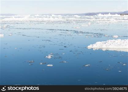 Beautiful Landscape in Greenland with Ice, mountains and blue Sky