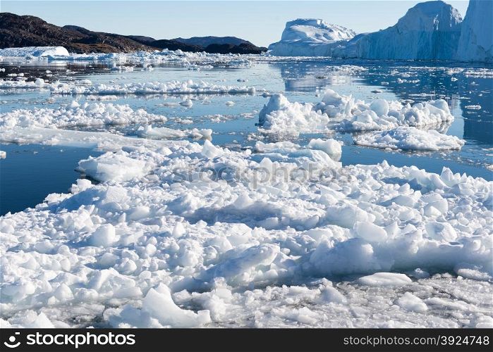 Beautiful Landscape in Greenland with Icebergs. Beautiful Landscape in Greenland with Icebergs and blue Sky