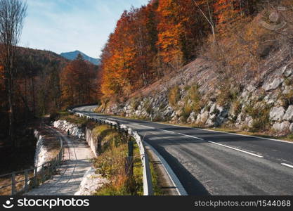 beautiful landscape. mountain road - road in the mountains of austria. autumn