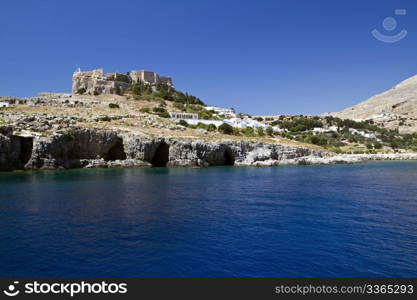 Beautiful landscape of ancient temple ruins in lindos