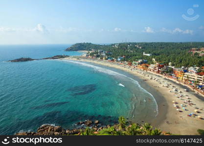 Beautiful landscape of beach and clear turquoise sea. Thiruvananthapuram, India