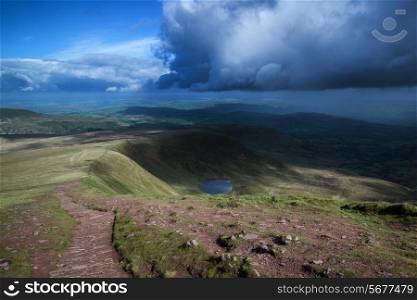 Beautiful landscape of Brecon Beacons National Park with dramatic sky