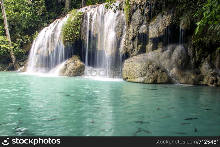 Beautiful landscape of Erawan falls at the national park of Kanchanaburi province, Thailand