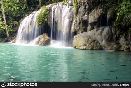 Beautiful landscape of Erawan falls at the national park of Kanchanaburi province, Thailand