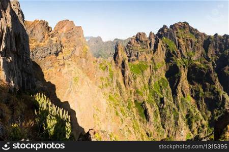 Beautiful landscape of high mountains, Portugal, Madeira. Mountains landscape