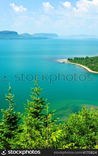 Beautiful landscape of Lake Superior northern shore from above in Ontario, Canada