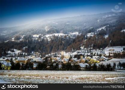 Beautiful landscape of little town in high mountains at Austria