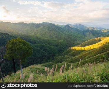 Beautiful landscape of mountains complex at viewpoint Chong Yen, Mae Wong National Park, K&haeng Phet, Thailand.