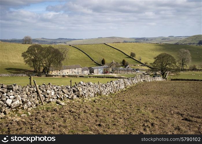 Beautiful landscape of Peak District in UK with famous stone walls