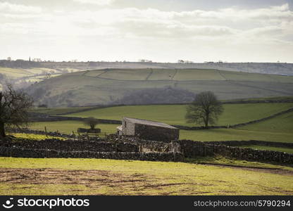 Beautiful landscape of Peak District in UK with famous stone walls