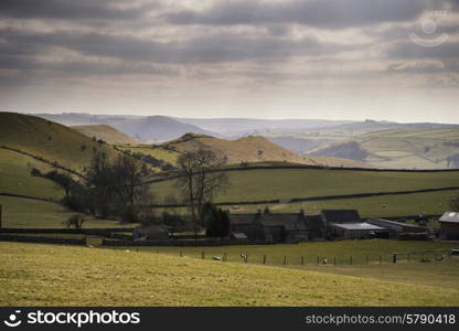 Beautiful landscape of Peak District in UK with famous stone walls