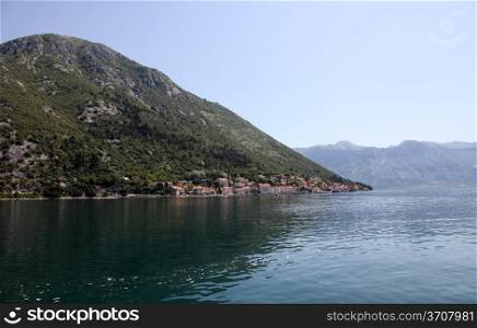 Beautiful landscape of Perast - historic town on the shore of the Boka Kotor bay, Montenegro, Europe.