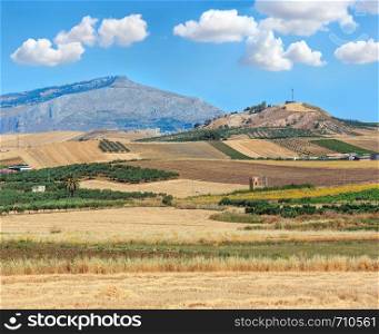 Beautiful landscape of Sicily summer countryside in Italy.