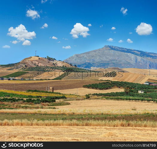 Beautiful landscape of Sicily summer countryside in Italy.