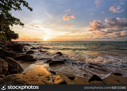 Beautiful landscape of sky and clouds above the sea during sunset at Khao Lak Beach in Khao Lak-Lam Ru National Park, Takuapa, Phang Nga province, Thailand