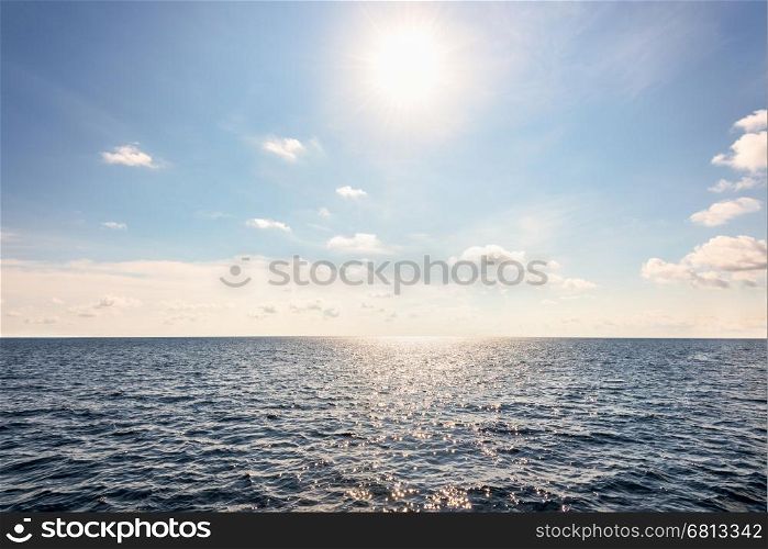 Beautiful landscape of sun on blue sky over the ocean middle Andaman Sea in summer at Mu Koh Similan National Park, Phang Nga Province, Thailand