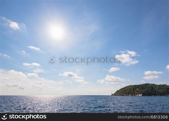 Beautiful landscape of sun on blue sky over the sea in summer at Mu Koh Similan National Park, Phang Nga Province, Thailand