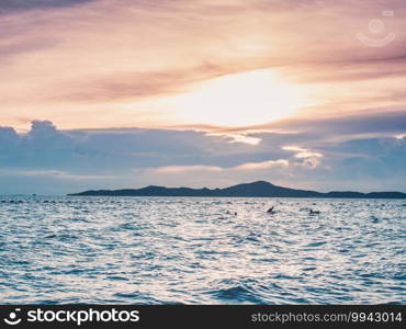 beautiful landscape of the sea around Pattaya city in Thailand at sunset.