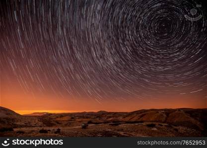 Beautiful landscape of the starry night sky, magical stars, amazing desertic mountains, Lebanon