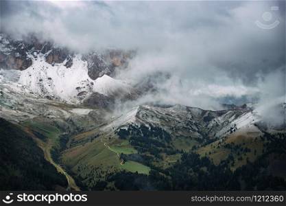 beautiful landscape. overcast day Dolomites mountains view at the cloudy day, Italy