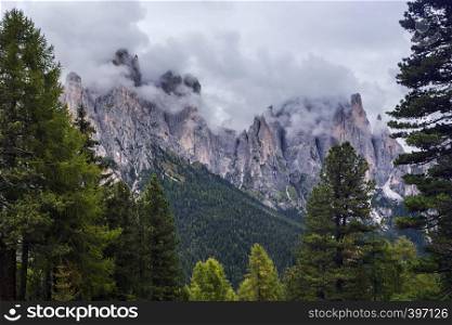 beautiful landscape - overcast day Dolomites mountains view at the cloudy day, Italy