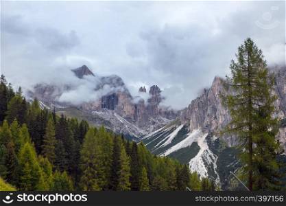 beautiful landscape - overcast day Dolomites mountains view at the cloudy day, Italy