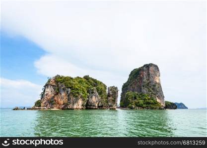 Beautiful landscape sea and sky in summer at Khao Tapu or James Bond Island in Ao Phang Nga Bay National Park, Thailand