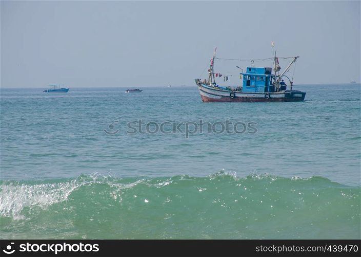 Beautiful landscape the fisherman's boat the Arabian Sea in Goa India