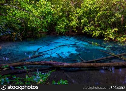 beautiful landscape - view of a blue lake in the jungles of Krabi, Thailand