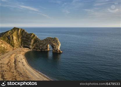 Beautiful landscape view of Durdle Door on the Jurassic Coast at. Seascapes. Landscape view of Durdle Door on the Jurassic Coast at sunset