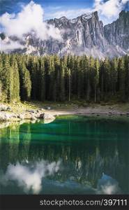 beautiful landscape - view of Lago di Carezza Dolomites Italy