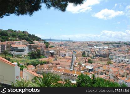 beautiful landscape view of Lisbon (Castle and 25th April Bridge)