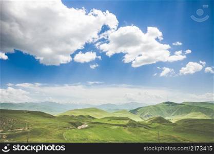 Beautiful landscape with green mountains and magnificent cloudy sky. Exploring Armenia. landscape with mountains and sky