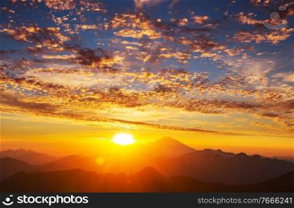 Beautiful landscape with high mountains at sunrise