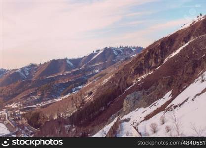 Beautiful landscape with snow-capped mountains