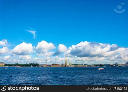 Beautiful landscape with the Peter and Paul fortress in summer day, Saint-Petersburg, Russia.