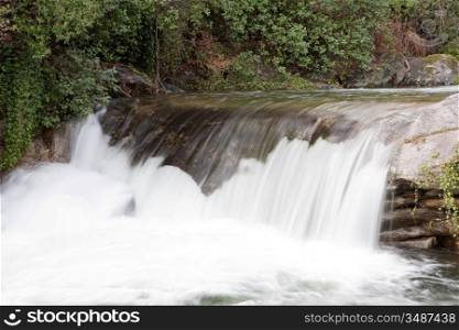 Beautiful landscape with water torrent in middle of the forest