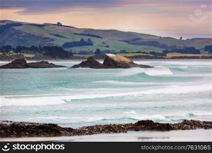 Beautiful landscapes it the Ocean Beach, New Zealand. Inspiring natural and travel background