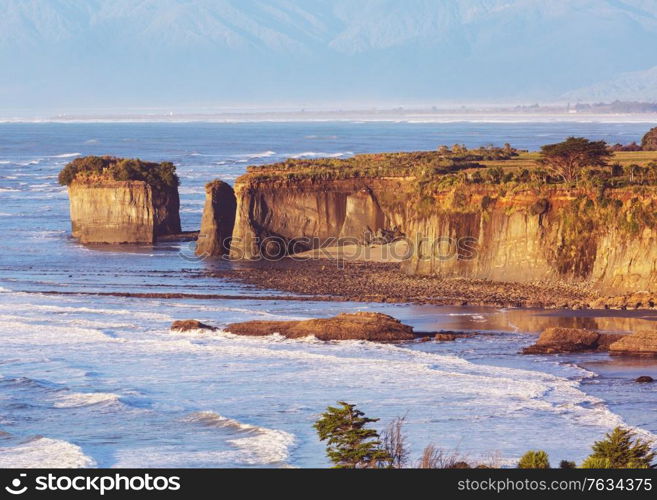 Beautiful landscapes it the Ocean Beach, New Zealand. Inspiring natural and travel background