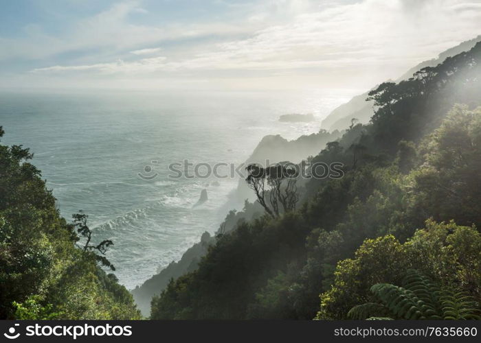 Beautiful landscapes it the Ocean Beach, New Zealand. Inspiring natural and travel background