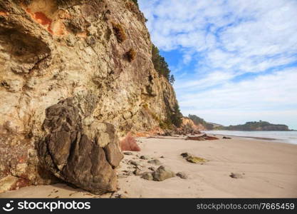 Beautiful landscapes it the Ocean Beach, New Zealand. Inspiring natural and travel background